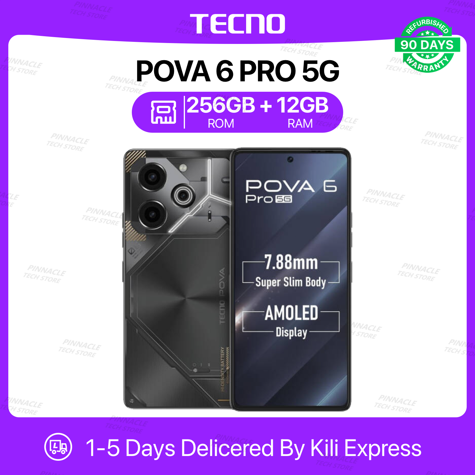 Refurbished Tecno POVA 6 Pro 5G 8GB/12GB RAM 256GB ROM 6.78'' 6000mAh 32MP+108MP Camera(Dual Sim) Android Smartphones/ Mobile phones