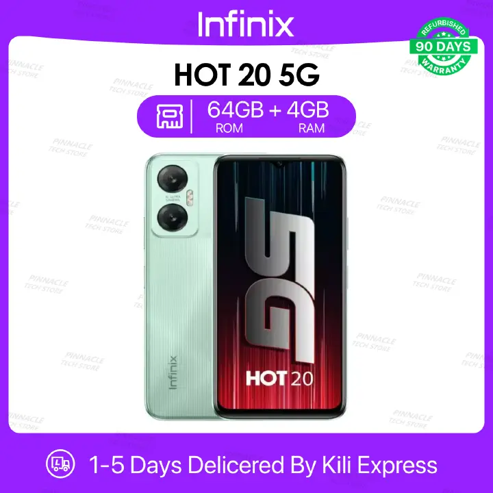Refurbished Infinix Hot 20 5G 4GB RAM 64GB ROM  6.58'' 5000mAh 8MP+50MP Camera (Dual SIM) Android Smartphone/Mobile Phones