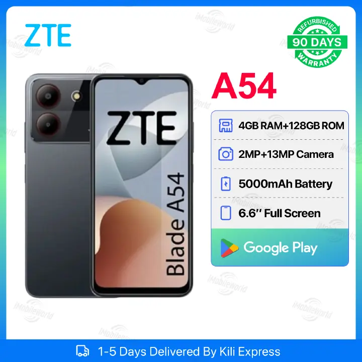 ZTE A54 4GB RAM + 128GB ROM 6.6" Display 5000mAh Battery 5MP+13MP Camera (Dual SIM) Android Smartphones/Mobile Phones