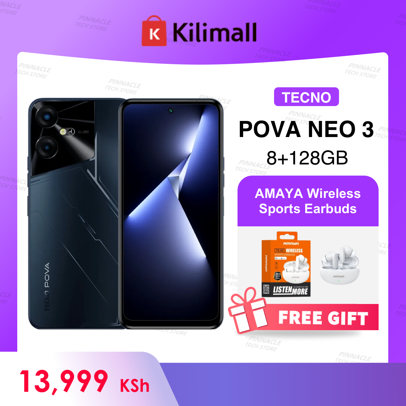 【Buy 1 Get 1 Earbuds Free】Refurbished Tecno POVA Neo 3 8GB RAM+ 128GB ROM 6.82'' Screen 7000mAh Battery 8MP+16MP Camera Mobile Phones/ Smartphones+Amaya Wireless Sports Earbuds