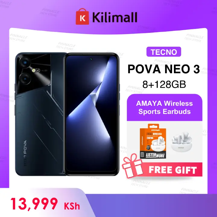 【Buy 1 Get 1 Earbuds Free】Refurbished Tecno POVA Neo 3 8GB RAM+ 128GB ROM 6.82'' Screen 7000mAh Battery 8MP+16MP Camera Mobile Phones/ Smartphones+Amaya Wireless Sports Earbuds