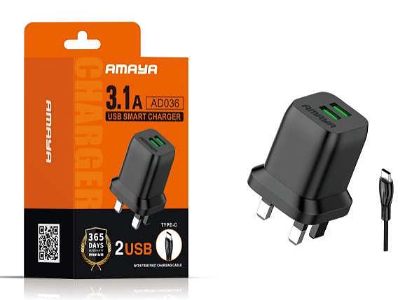 New Amaya 3.1A Dual USB Smart Charger – Fast Charging Adapter for Phones/ Amaya 3.1A  Charger