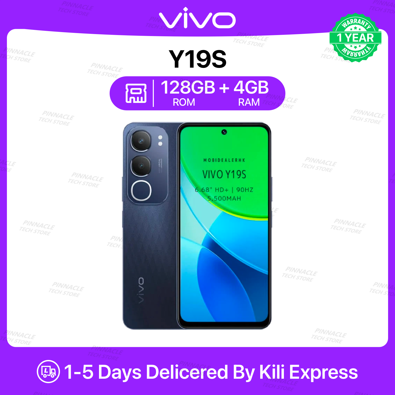 【Brand New】Brand New Vivo Y19S 128GB+4GB 6.68 inches 5500mAh 50MP+5MP Camera IP64 Dust and Water-resistant Android 14  Fingerprint Unlock Smart Phones