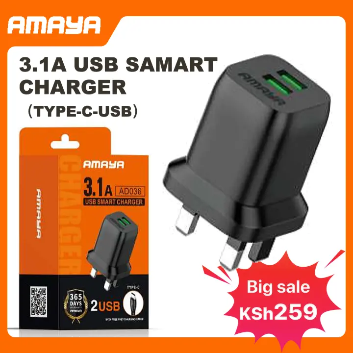 New Amaya 3.1A Dual USB Smart Charger – Fast Charging Adapter for Phones/ Amaya 3.1A  Charger