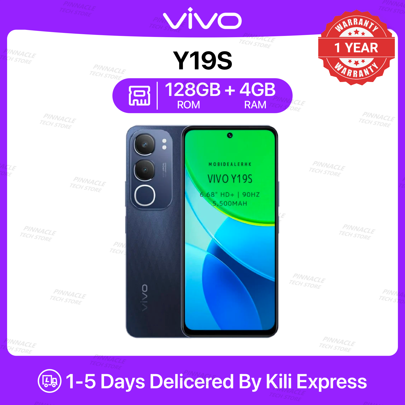 【Brand New】Brand New Vivo Y19S 128GB+4GB 6.68 inches 5500mAh 50MP+5MP Camera IP64 Dust and Water-resistant Android 14  Fingerprint Unlock Smart Phones