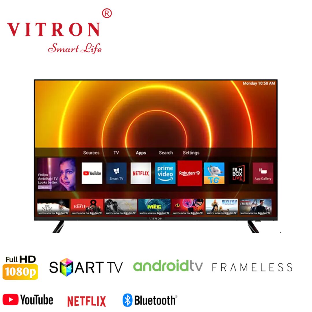 VITRON BLUETOOTH-ENABLED 32" INCH HTC3200S, FRAMELESS Smart Android TV Inbuilt Decoder Inbuilt WIFI Netflix Youtube Appstore 2*USB 3*HDMI Ports, 12 MONTHS WARRANTY