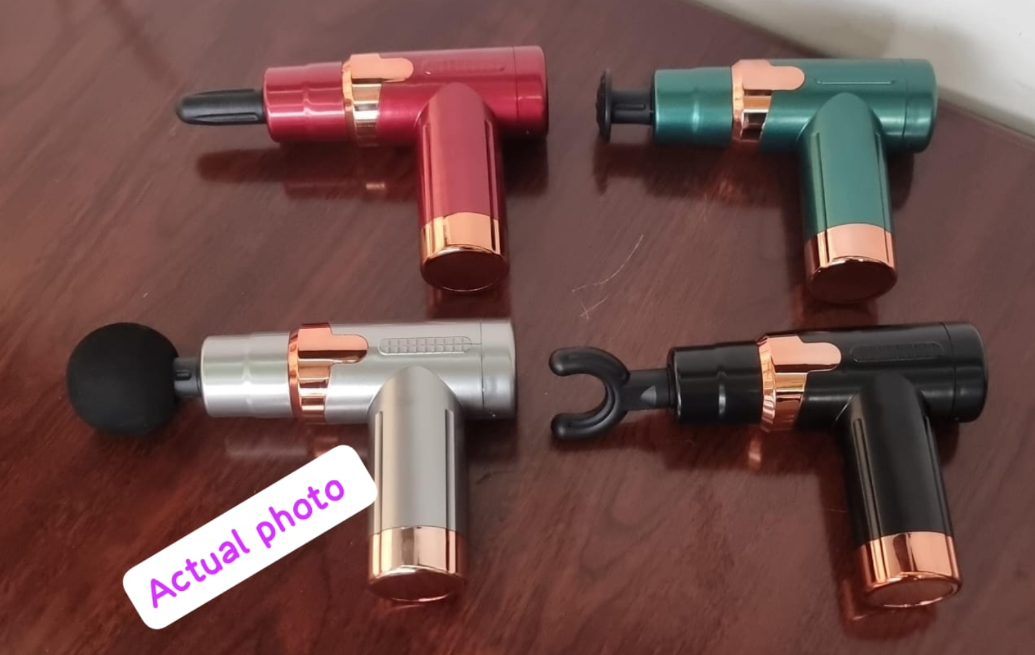 Rechargeable 6-Speed Massage Gun – 4 Heads, Deep Tissue Therapy, Physiotherapy Muscle Massager – 4 Colours with Golden Ring