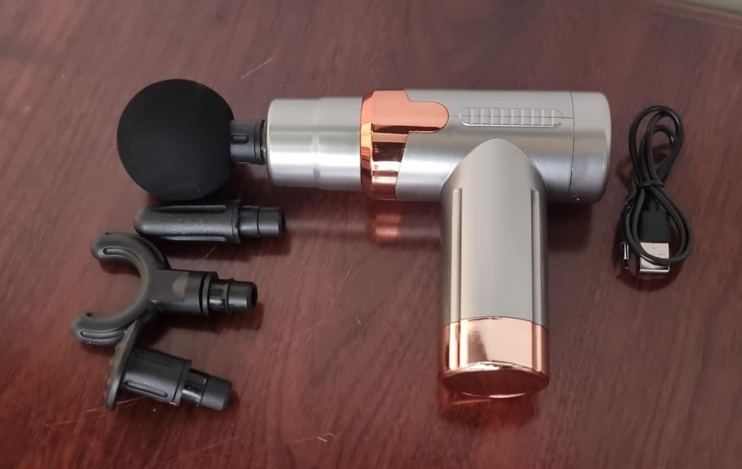 Rechargeable 6-Speed Massage Gun – 4 Heads, Deep Tissue Therapy, Physiotherapy Muscle Massager – 4 Colours with Golden Ring
