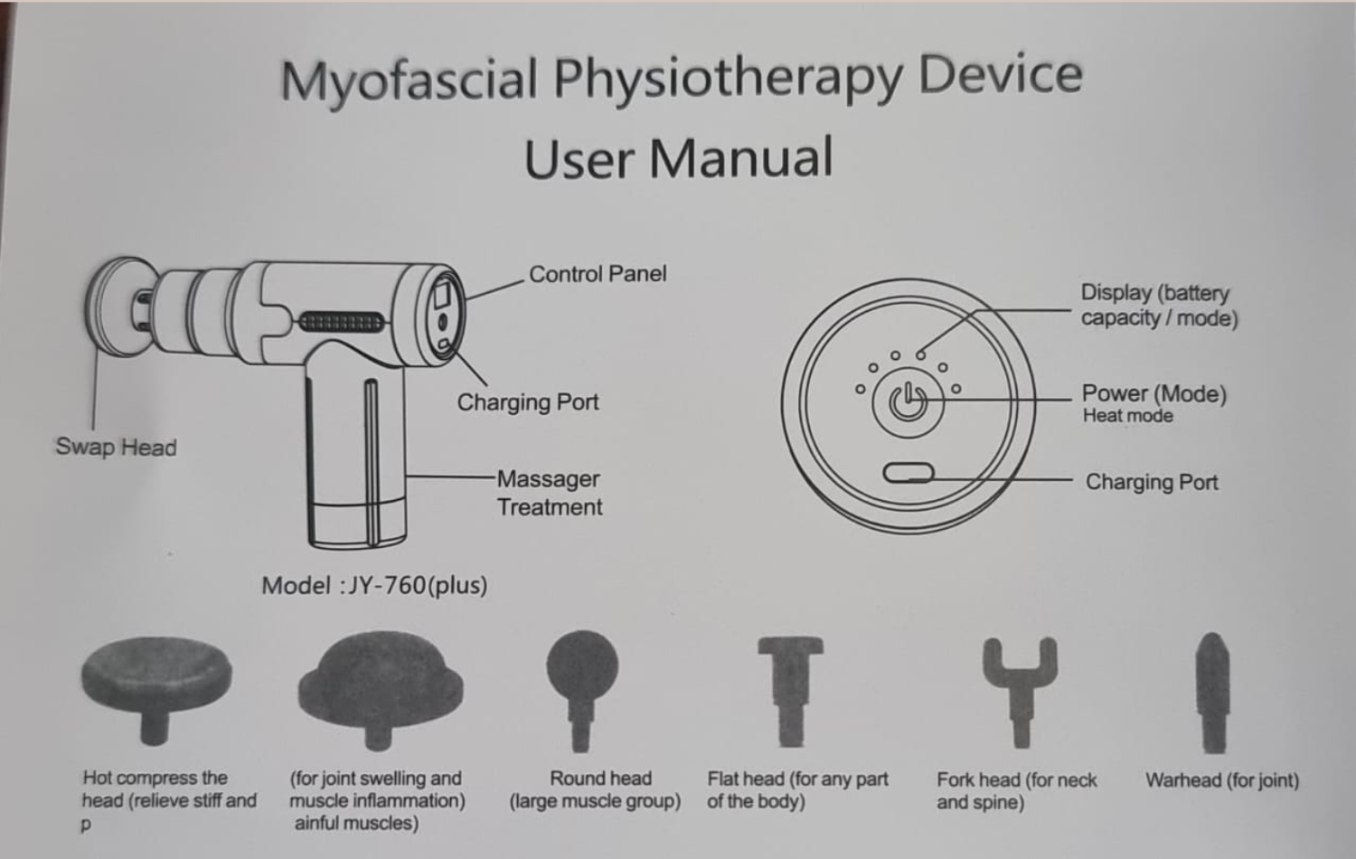 Rechargeable 6-Speed Massage Gun – 4 Heads, Deep Tissue Therapy, Physiotherapy Muscle Massager – 4 Colours with Golden Ring