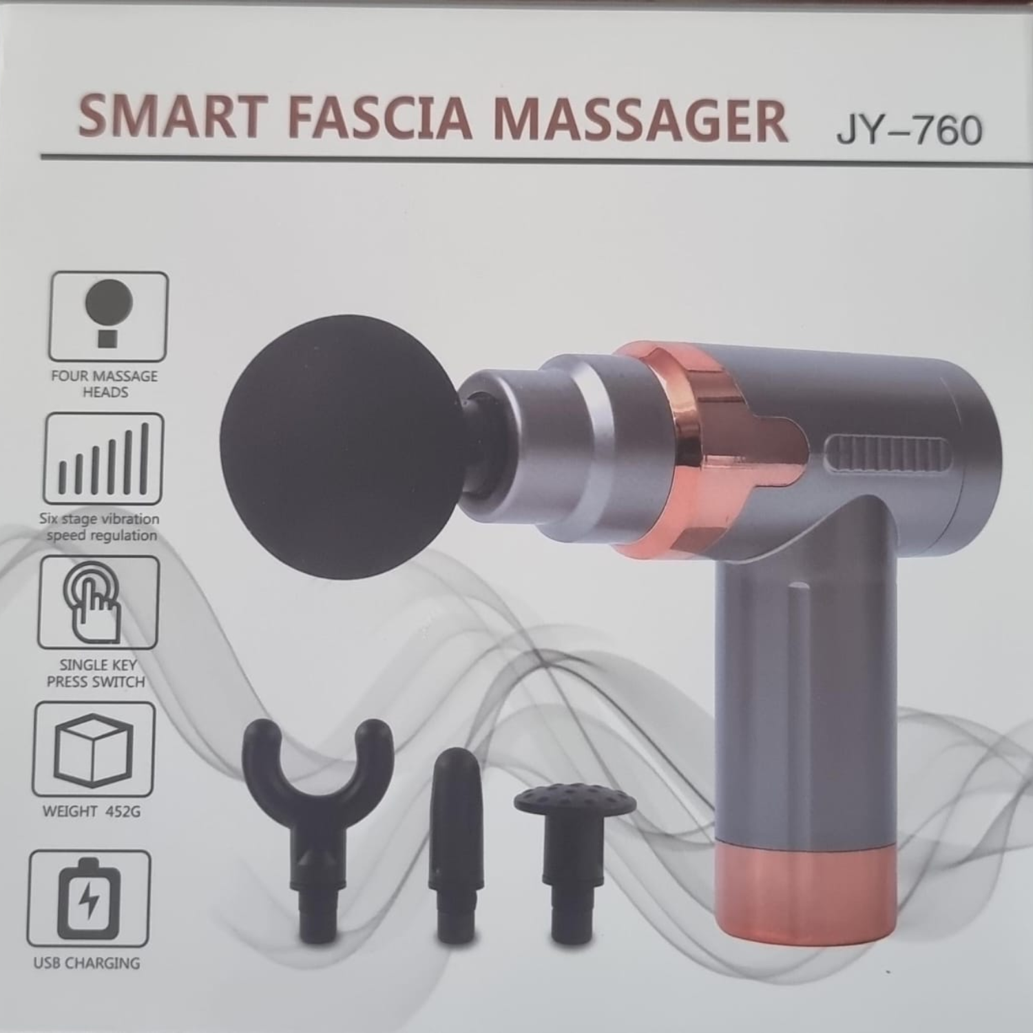 Rechargeable 6-Speed Massage Gun – 4 Heads, Deep Tissue Therapy, Physiotherapy Muscle Massager – 4 Colours with Golden Ring