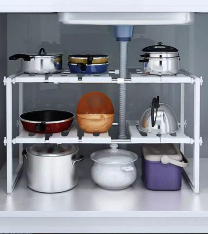 Expandable Under-the-Sink Storage Rack – Adjustable Organizer Shelf for Kitchen, Bathroom, Laundry & Pool Supplies