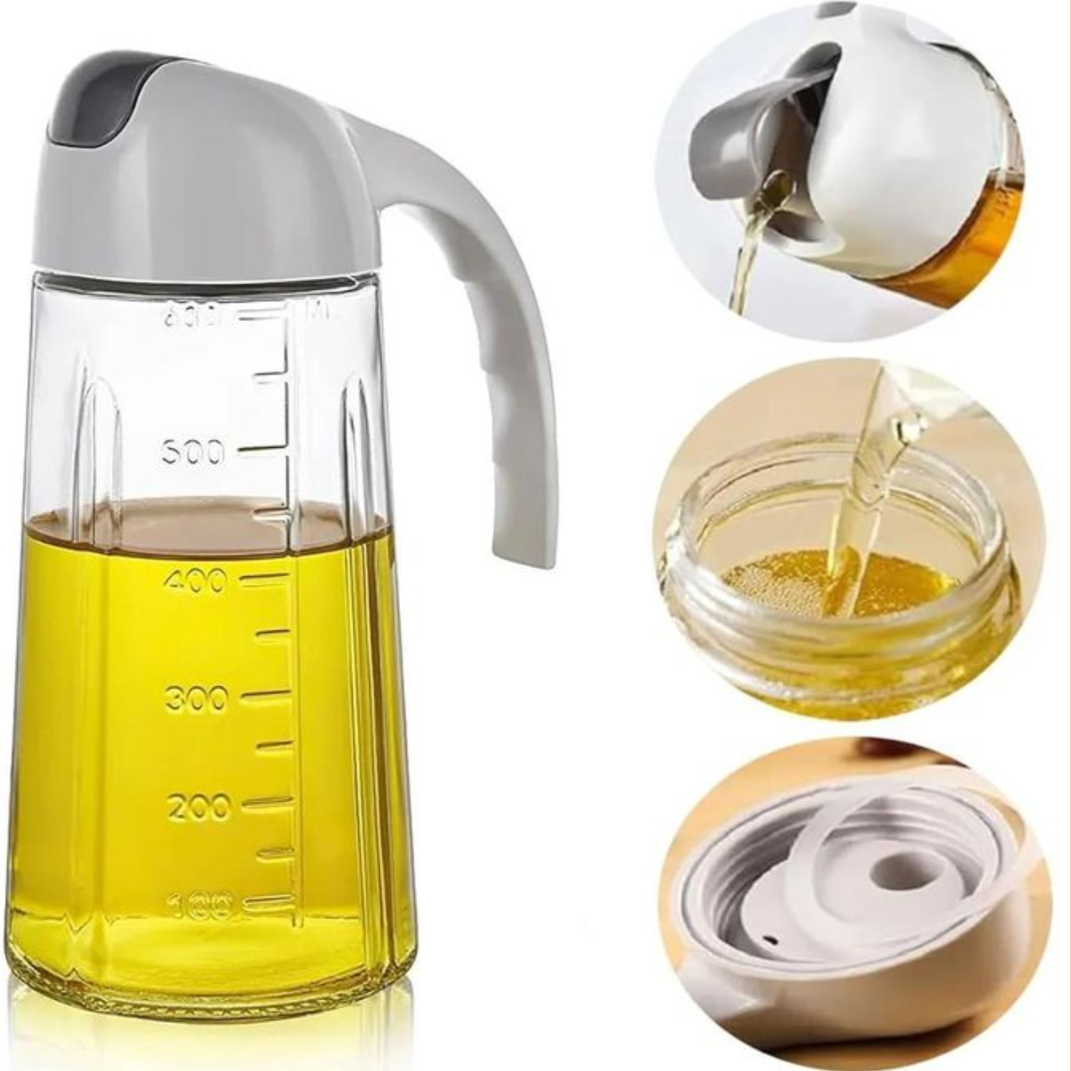 630ml Oil Dispenser Bottle with Handle and Leak-Proof Spout – Transparent Vinegar and Cooking Oil Cruet Jar for Kitchen, Salad, and Frying Use