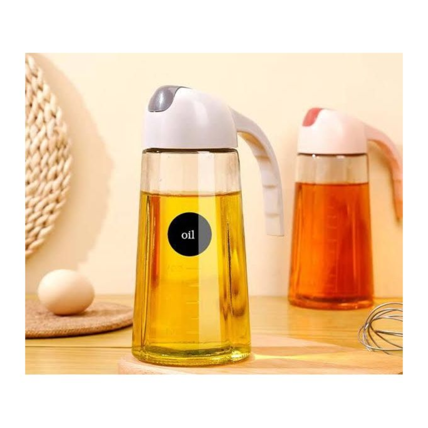 630ml Oil Dispenser Bottle with Handle and Leak-Proof Spout – Transparent Vinegar and Cooking Oil Cruet Jar for Kitchen, Salad, and Frying Use