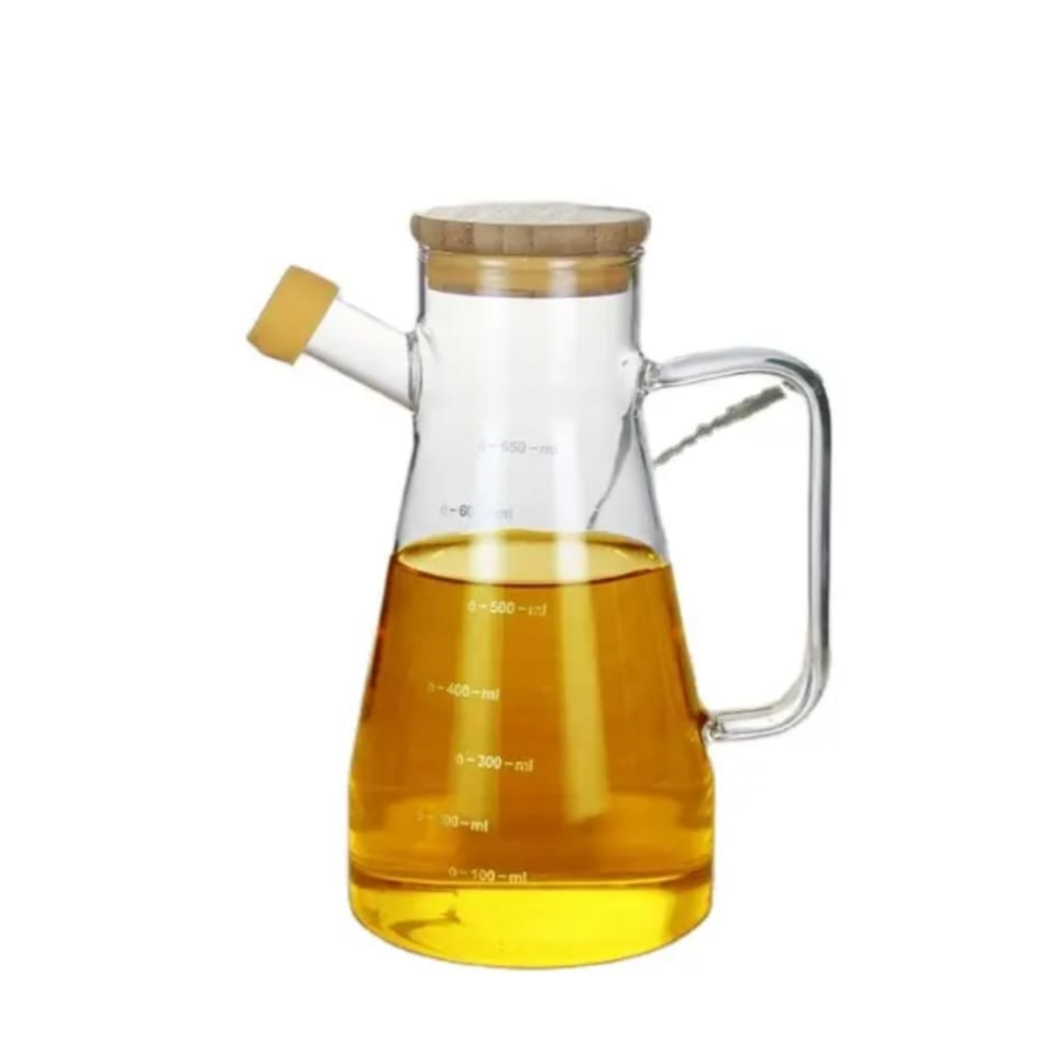 900ml  Automatic Oil Dispenser/Pot with Wooden Lid and Handle – Leak-Proof Transparent Cooking Oil Bottle for Kitchen, Salad, Vinegar, and Frying Use