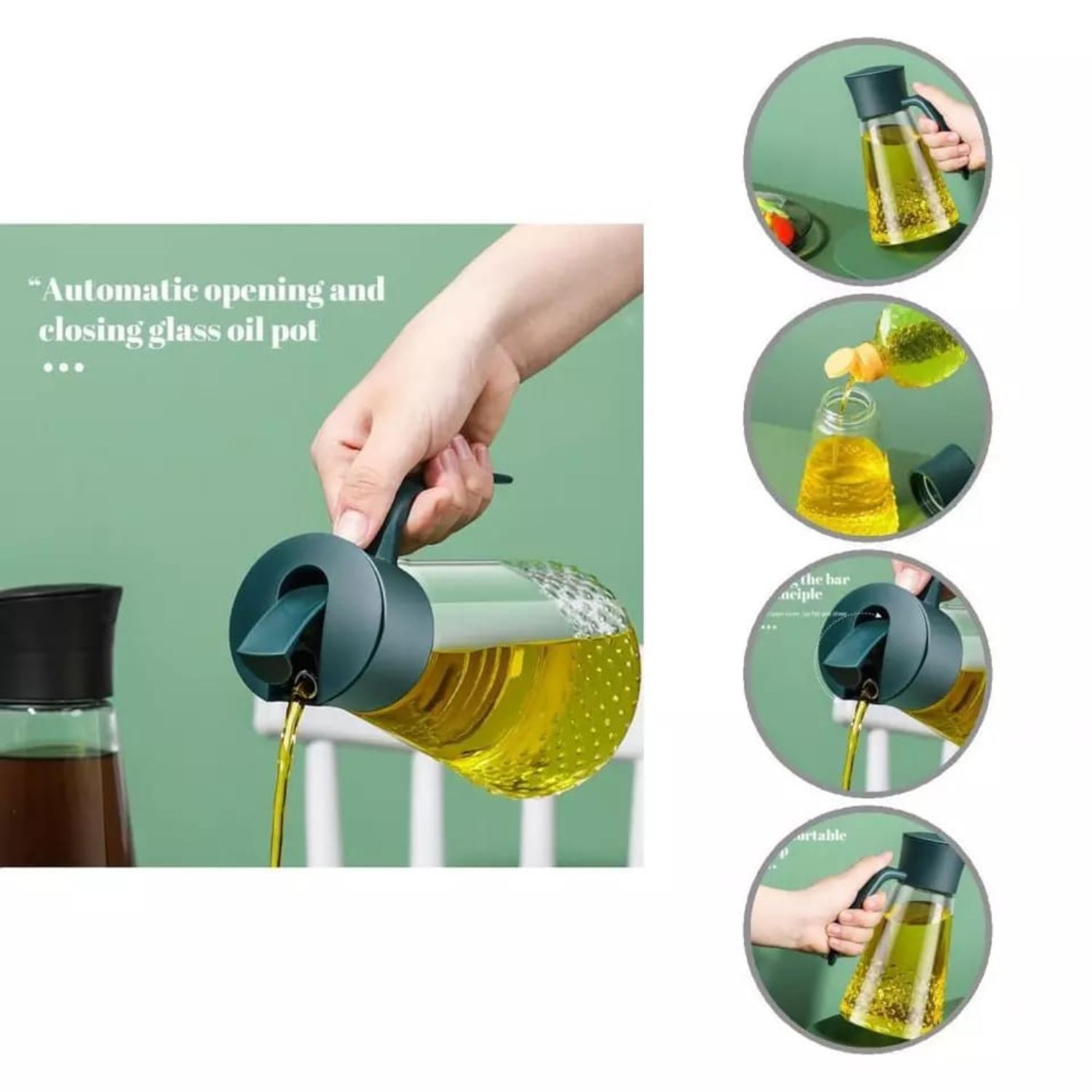 630ml Autoflip Glass Oil Dispenser Bottle with Handle – Drip-Free, Automatic Opening Kitchen Cruet for Cooking Oil, Vinegar, and Sauce