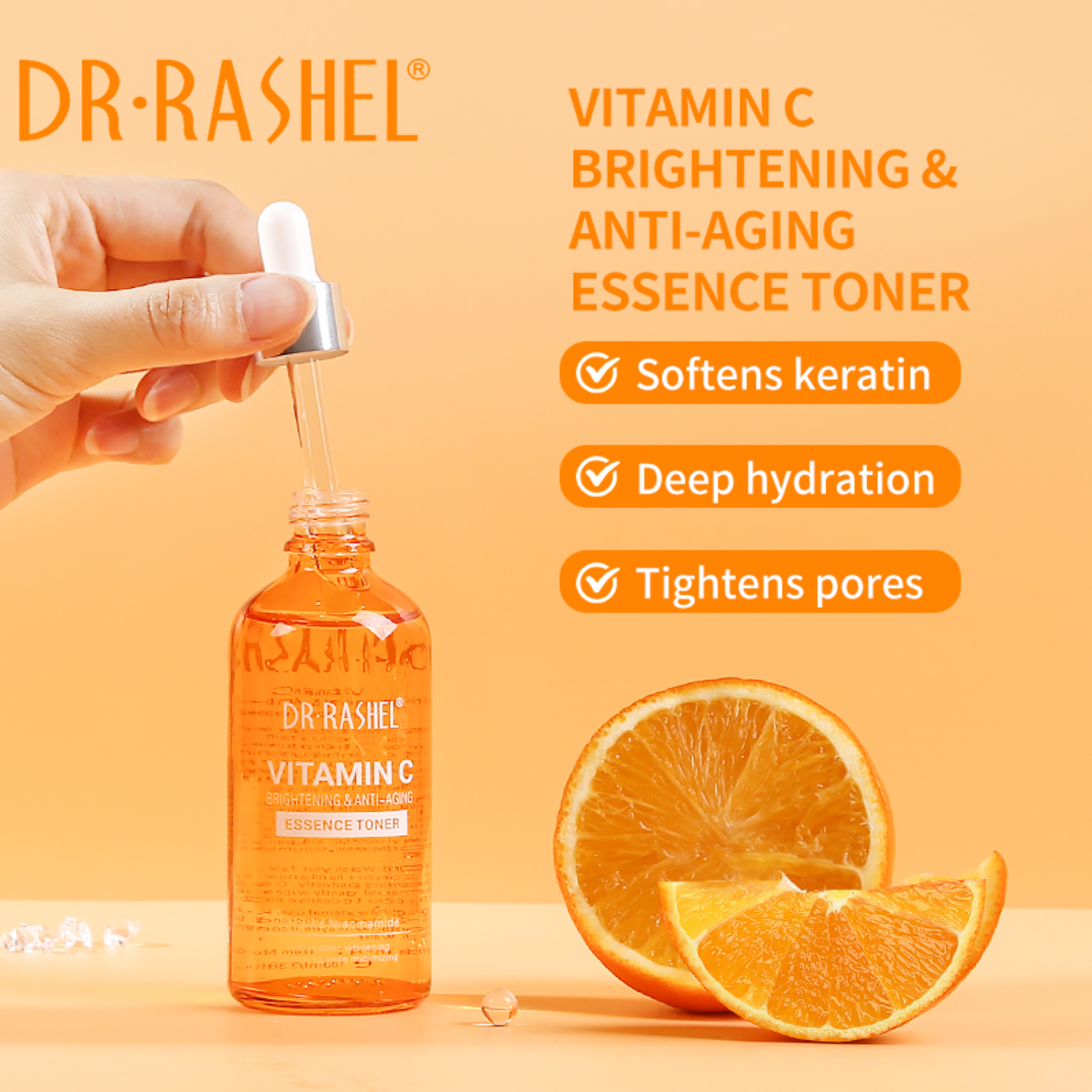 Dr Rashel Vitamin C Skincare Set 4-in-1 – Cleanser, Essence Toner, Brightening Serum & Face Cream for Glowing Skin, Dark Spot Removal, Anti-Aging & Hydration