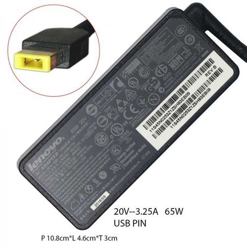 Lenovo Adapter Laptop Thinkpad  , Charger 20V 3.25A 65W, USB Pin - Complete With Power Cable(High-quality 65W Lenovo adapter with USB-type rectangular pin. Delivers 20V at 3.25A)