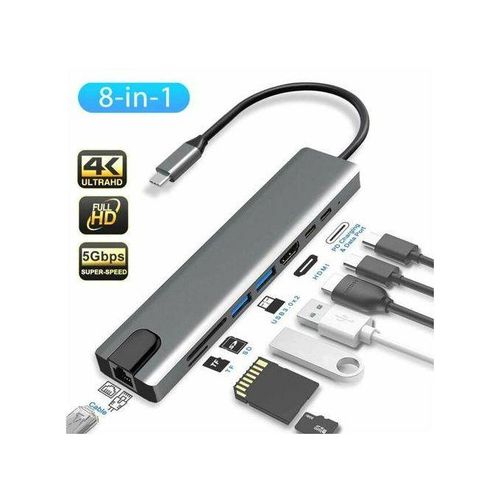 Type C To HDTV 8 In 1 Adapter HDMI PD 2 USB SD TF Rj45 Compatible.