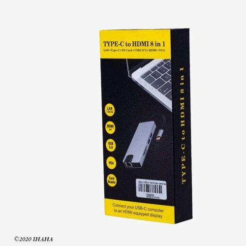 Type C To HDTV 8 In 1 Adapter HDMI PD 2 USB SD TF Rj45 Compatible.