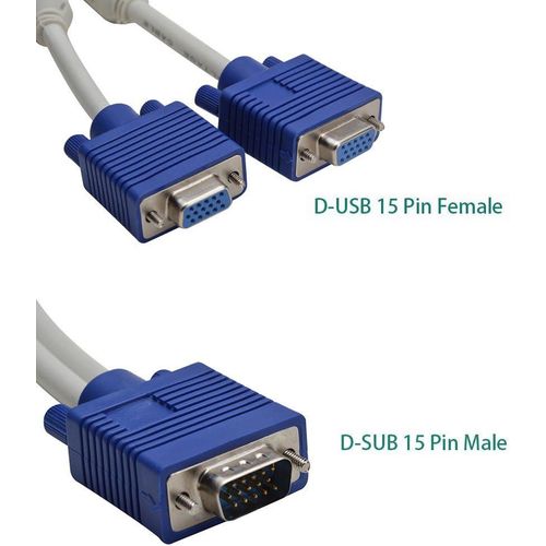 VGA Splitter Cable, 15Pin 1 Male to 2 Female Y Adapter Monitor Converter Cable for PC Video Computer TV Projector