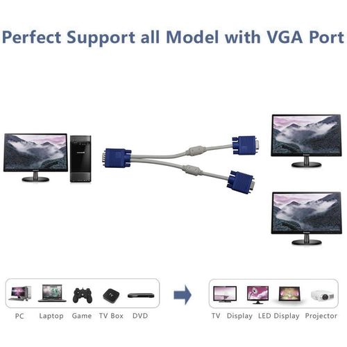 VGA Splitter Cable, 15Pin 1 Male to 2 Female Y Adapter Monitor Converter Cable for PC Video Computer TV Projector