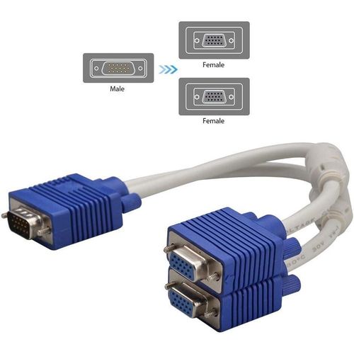 VGA Splitter Cable, 15Pin 1 Male to 2 Female Y Adapter Monitor Converter Cable for PC Video Computer TV Projector