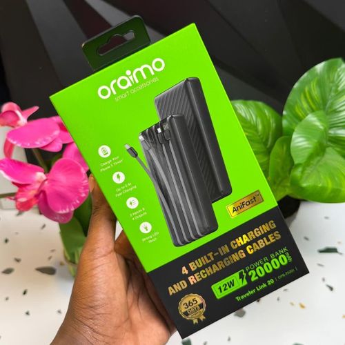 Original Oraimo Traveler Link 20 20000mAh 12W Power Bank With Built-in Cables