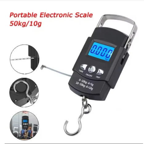 Digital 50Kgs Portable Rechargeable Hanging Weighing Scale with LCD Display for Luggage, Travel, Kitchen, Shops and Outdoor Use – Compact, Accurate, Durable and Easy to Carry