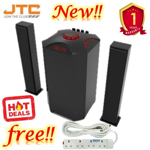 JTC 801 PRO 2.1CH WOOFER WITH BLUETOOTH AND FM RADIO,BUY AND GET FREE 4 WAY EXTENSION. COMES WITH SD CARD PORT,USB PORT,AUX PORT,INBUILT BLUETOOTH DEVICE,A 10000 WATTS WOOFER.