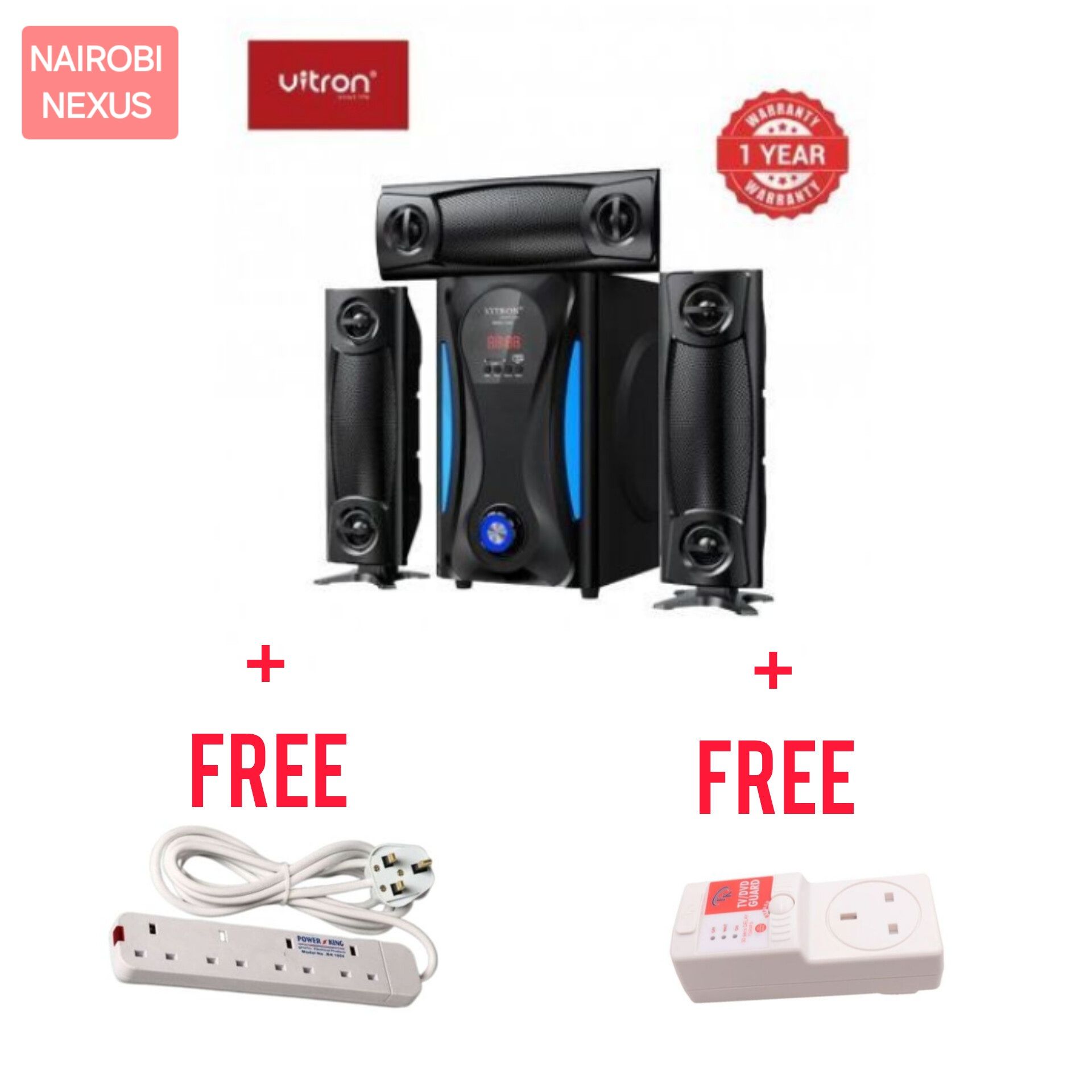 Vitron V643 NEW MULTIMEDIA SPEAKER FM/BT/USB-SUPERBASS  + Free (four) Way Extension + Free Tv Guard and Protect From Power Surge.