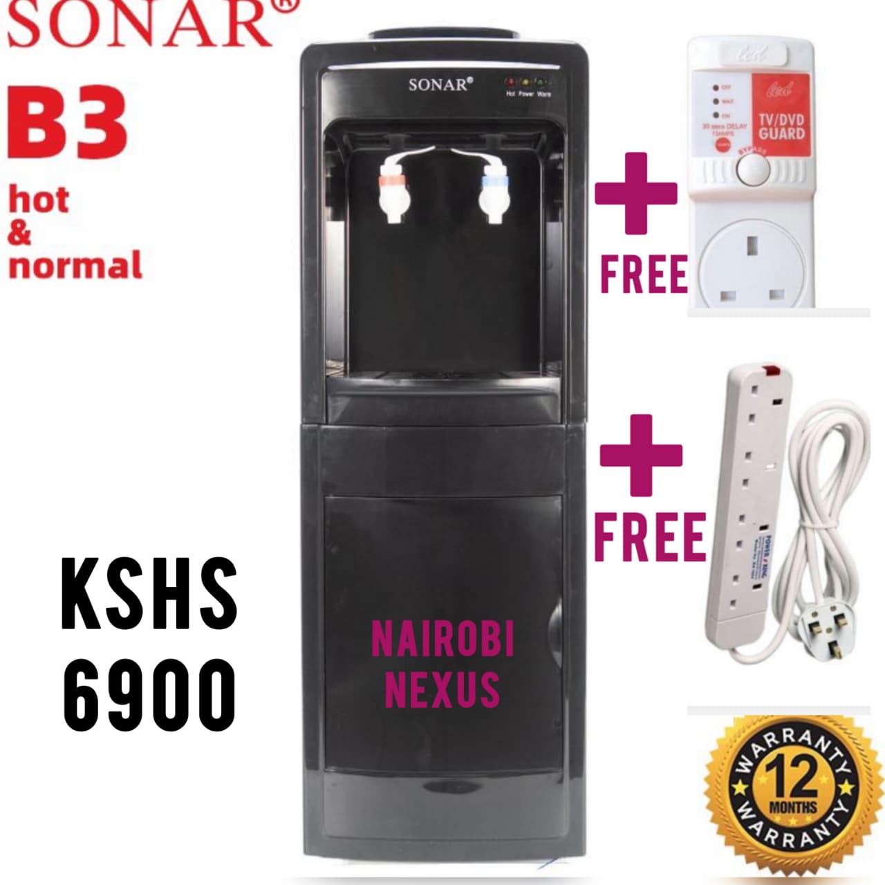 Sonar SR-B3 Hot And Normal Standing Water Dispenser /BLACK/Low power consumption/Ideal for home and office/Easy use/Loading style is top loading/Storage cabinet in bottom + FREE DELIVERY TODAY,ENJOY