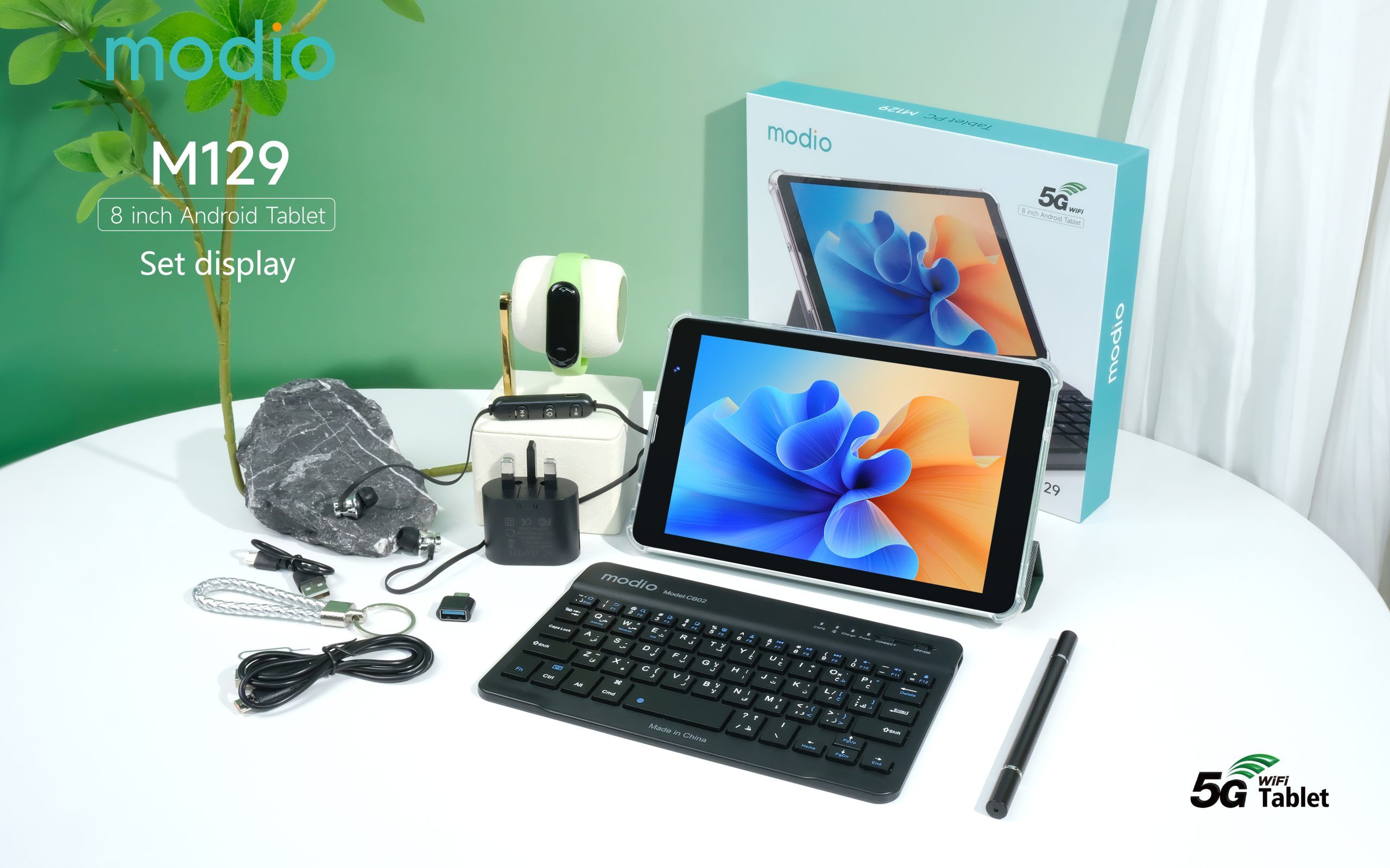 {Random color} Brand New Modio M129 Tablet PC, Display 8"inch, Memory 512GB ROM + 8GB RAM, Battery 5000mah, Camera 8mp+5mp, Dual SIM, Flip case, Keyboard & Touch pen TABLET!!