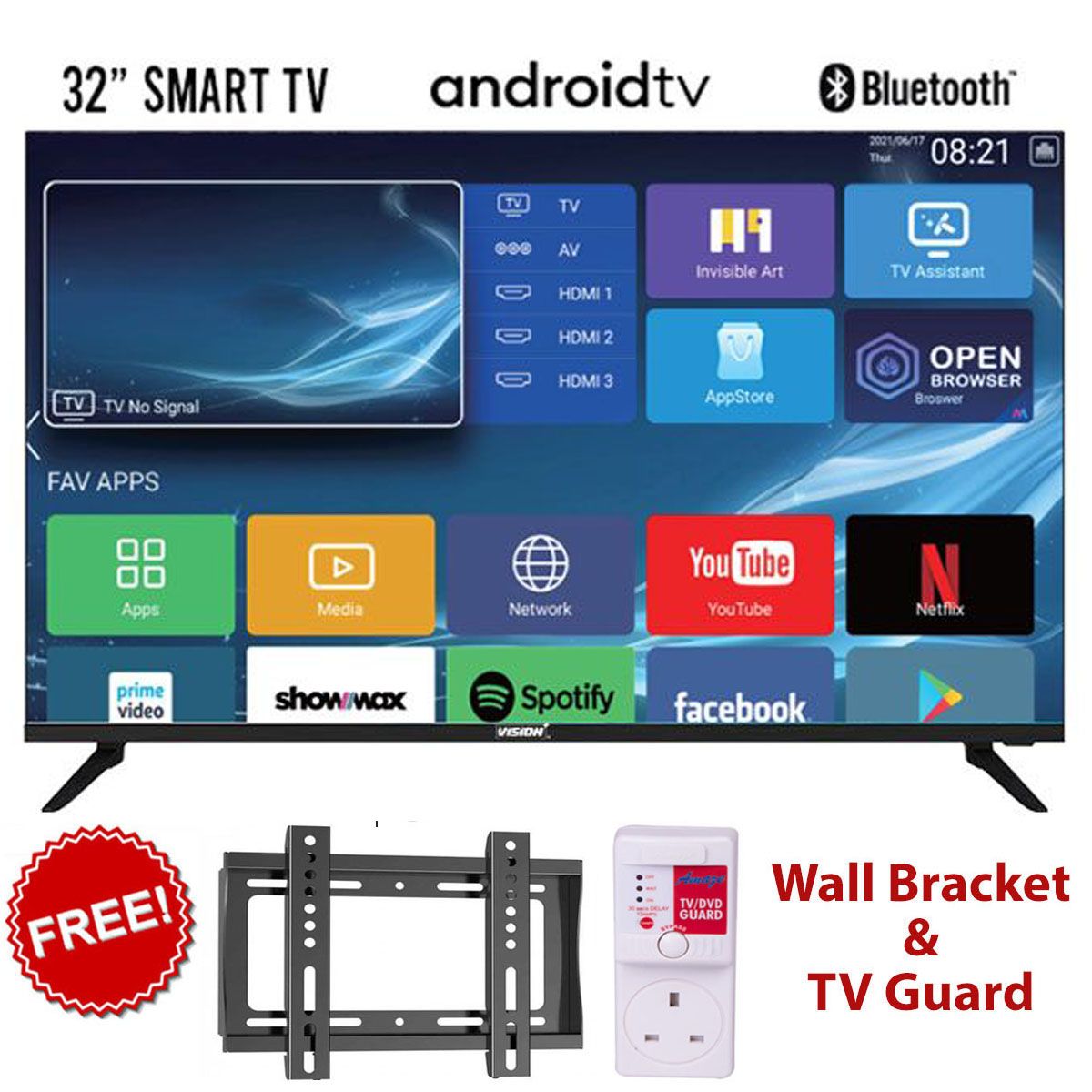 Vision Plus 32 inch digital frameless Television VP8832DF HD TV, Dolby Audio Slim Design HDMI and USB ports optimized Connectivity 2 years warranty