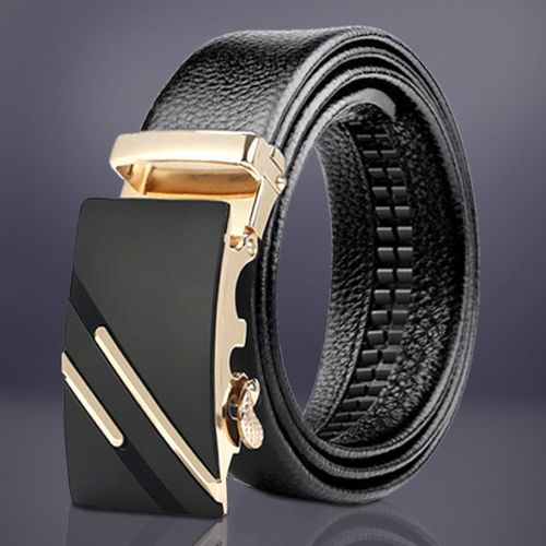 Automatic Buckle Men Leather Belt - Black/Gold