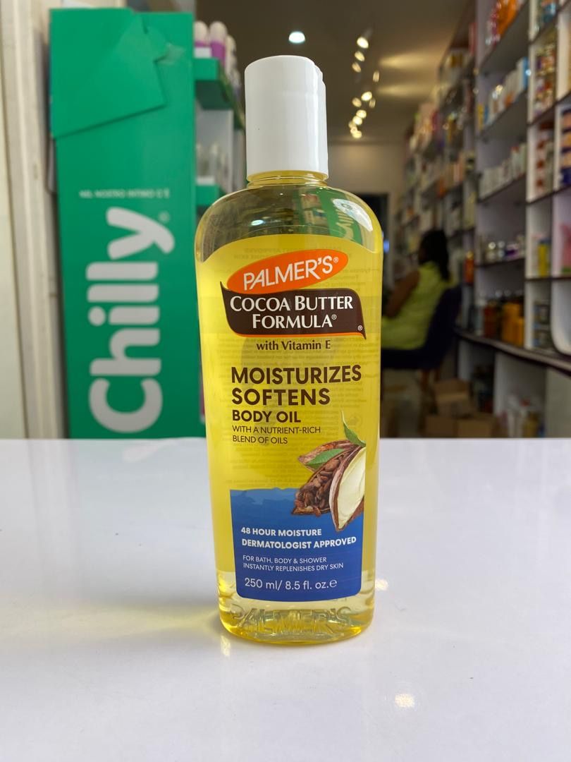 PALMER'S Cocoa-Butter-Formula-Body-Oil Moisturizes & Nourishes-250ml.This body oil absorbs quickly and heals dry skin for glowing radiance with non-greasy, rich moisturisation.