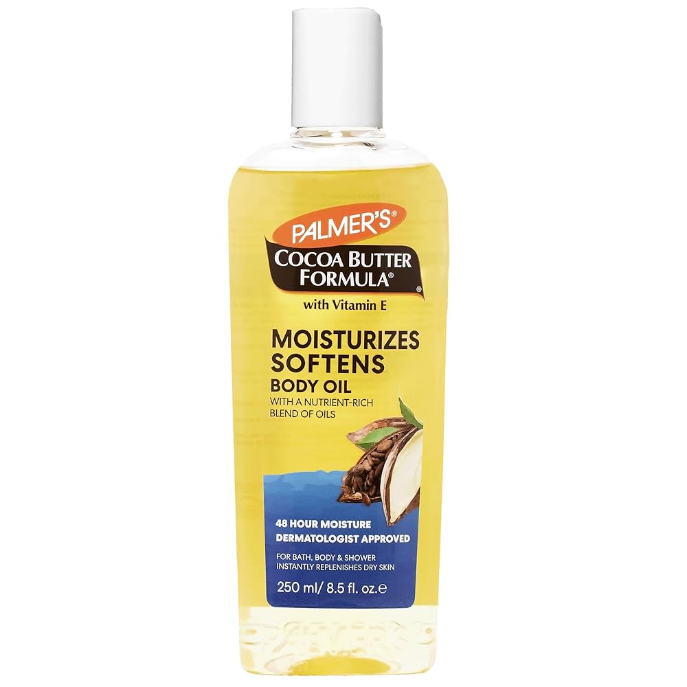 PALMER'S Cocoa-Butter-Formula-Body-Oil Moisturizes & Nourishes-250ml.This body oil absorbs quickly and heals dry skin for glowing radiance with non-greasy, rich moisturisation.