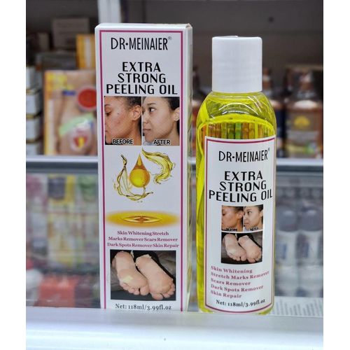DR MEINAIER Extra Strong Peeling Oil is a powerful exfoliating and skin-lightening solution designed to remove dead skin cells,reduce the appearance of scars,stretch marks and dark spots and promotion