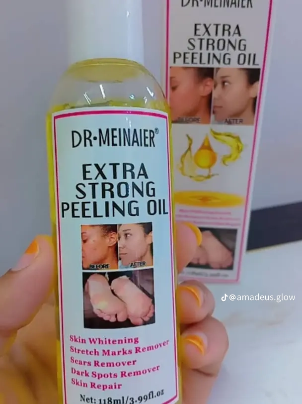 DR MEINAIER Extra Strong Peeling Oil is a powerful exfoliating and skin-lightening solution designed to remove dead skin cells,reduce the appearance of scars,stretch marks and dark spots and promotion