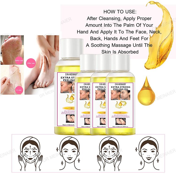 DR MEINAIER Extra Strong Peeling Oil is a powerful exfoliating and skin-lightening solution designed to remove dead skin cells,reduce the appearance of scars,stretch marks and dark spots and promotion