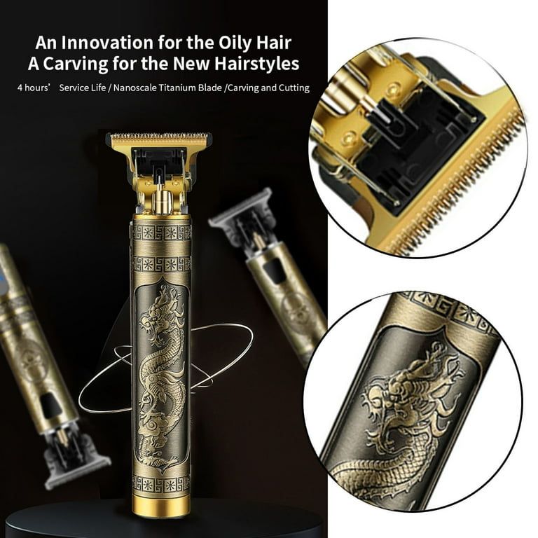 Vintage MINI T9 Dragon Rechargeable Hair Clipper Gold - BABY FRIENDLY.Precision design stainless steel, super sharp V-shaped cutting angle design, smoother haircut.