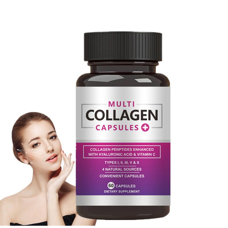 Multi collagen capsules that contains collagen peptides enhanced with hyaluronic acid & vitamin c