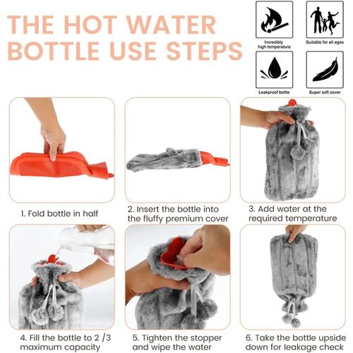 2L Hot Water Bottle with Cover imitation rabbit hair,Hot Water Bag for Bed Warm Neck Shoulder Pain Hand Feet Warmer Menstrual Cramps Hot Compress