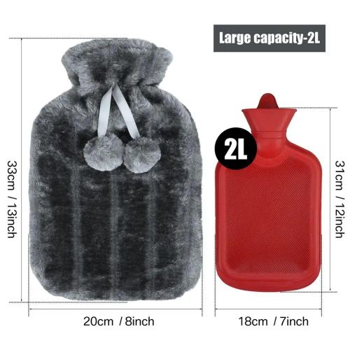 2L Hot Water Bottle with Cover imitation rabbit hair,Hot Water Bag for Bed Warm Neck Shoulder Pain Hand Feet Warmer Menstrual Cramps Hot Compress
