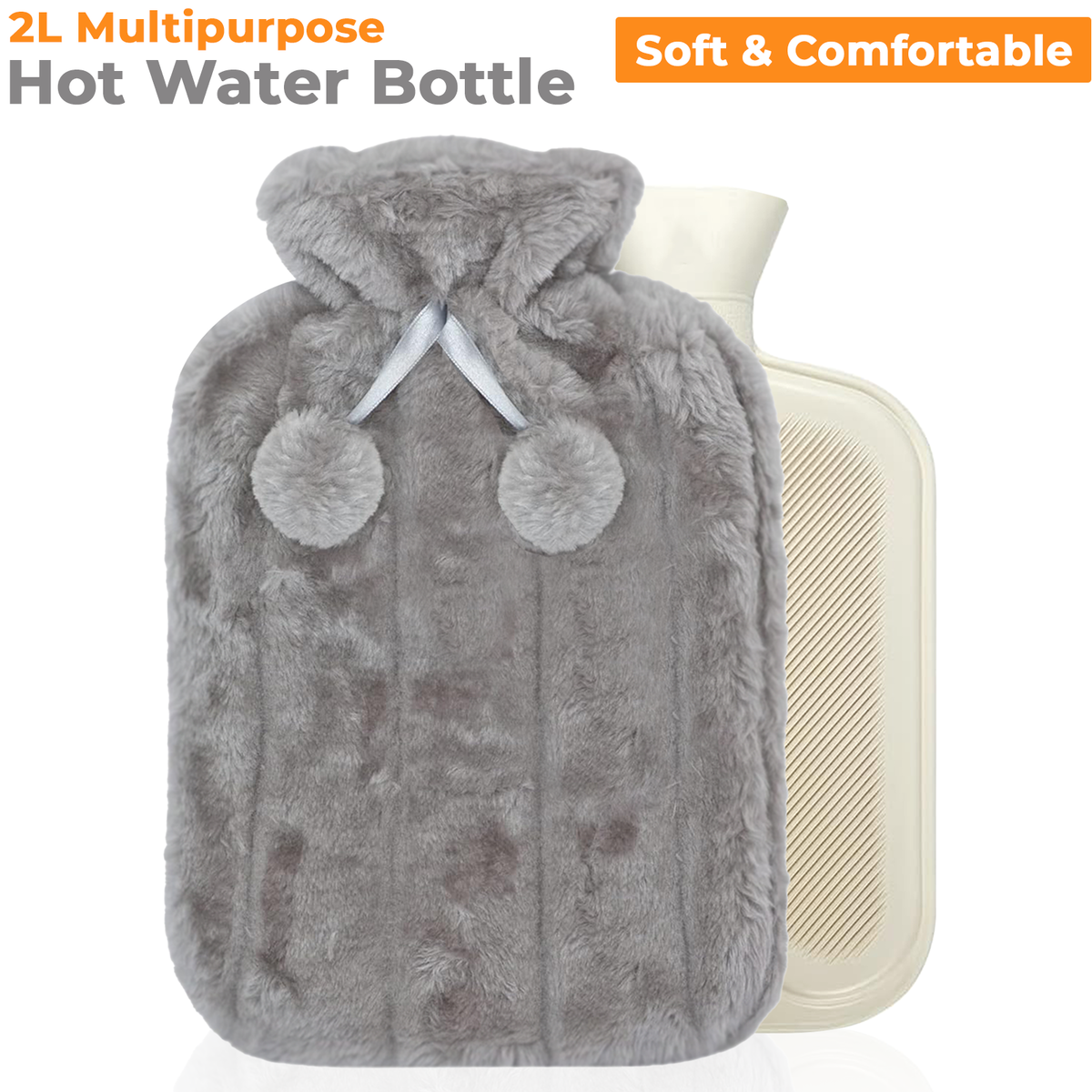 2L Hot Water Bottle with Cover imitation rabbit hair,Hot Water Bag for Bed Warm Neck Shoulder Pain Hand Feet Warmer Menstrual Cramps Hot Compress