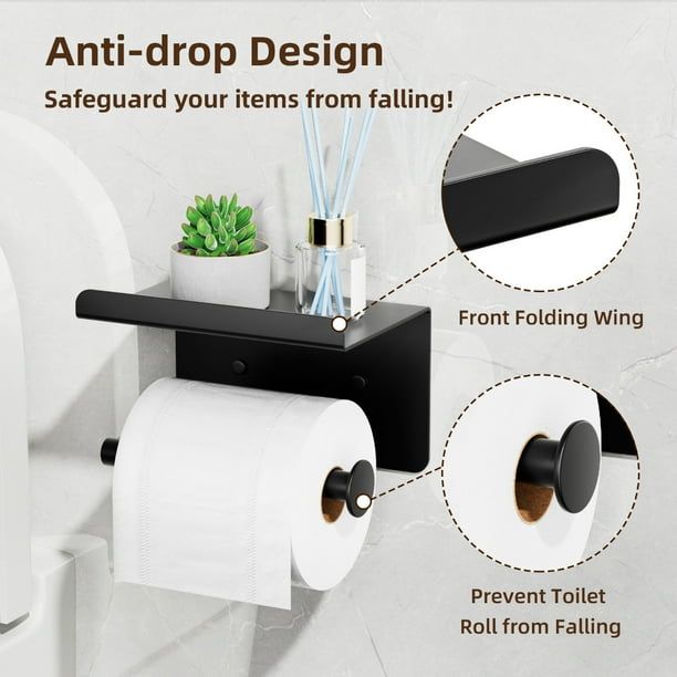 Punch Free Toilet Tissue Holder Bathroom Wall Mounted Waterproof Tissue Storage Box with Phone Shelf Strong Adhesive Durable Space Saving