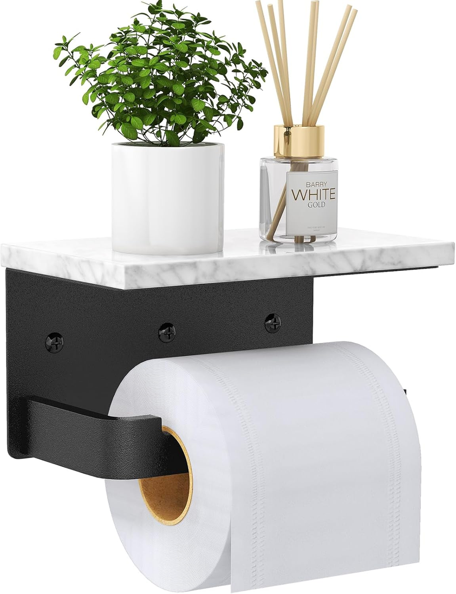 Punch Free Toilet Tissue Holder Bathroom Wall Mounted Waterproof Tissue Storage Box with Phone Shelf Strong Adhesive Durable Space Saving