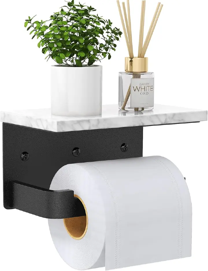 Punch Free Toilet Tissue Holder Bathroom Wall Mounted Waterproof Tissue Storage Box with Phone Shelf Strong Adhesive Durable Space Saving