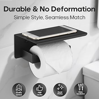 Punch Free Toilet Tissue Holder Bathroom Wall Mounted Waterproof Tissue Storage Box with Phone Shelf Strong Adhesive Durable Space Saving