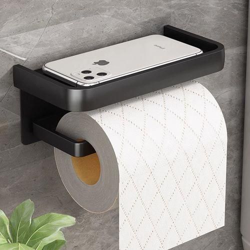 Punch Free Toilet Tissue Holder Bathroom Wall Mounted Waterproof Tissue Storage Box with Phone Shelf Strong Adhesive Durable Space Saving
