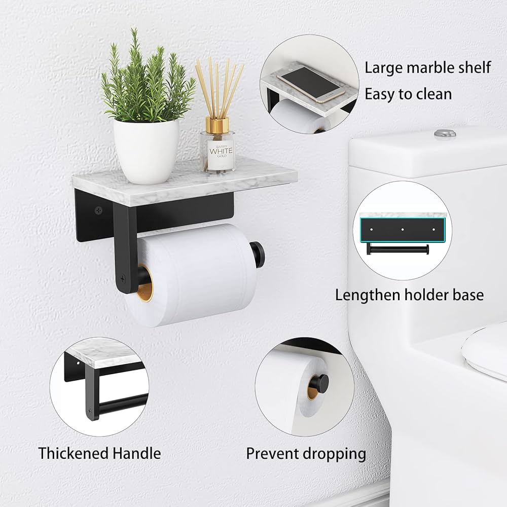 Punch Free Toilet Tissue Holder Bathroom Wall Mounted Waterproof Tissue Storage Box with Phone Shelf Strong Adhesive Durable Space Saving